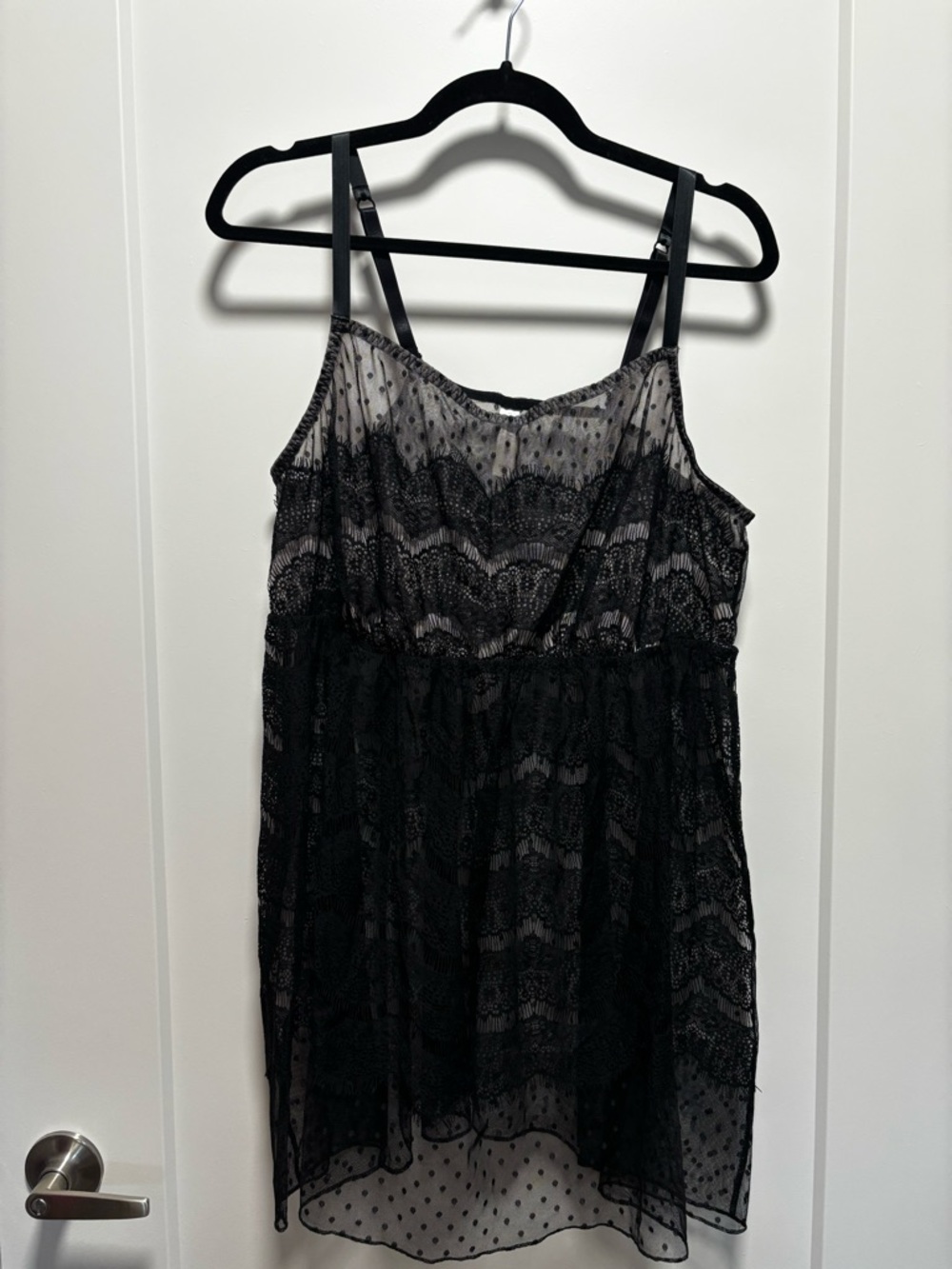 Cacique Black Lace & Dot Mesh Chemise